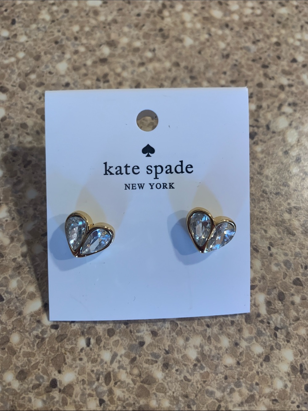 kate spade Gold Heart Crystal Stud Earrings